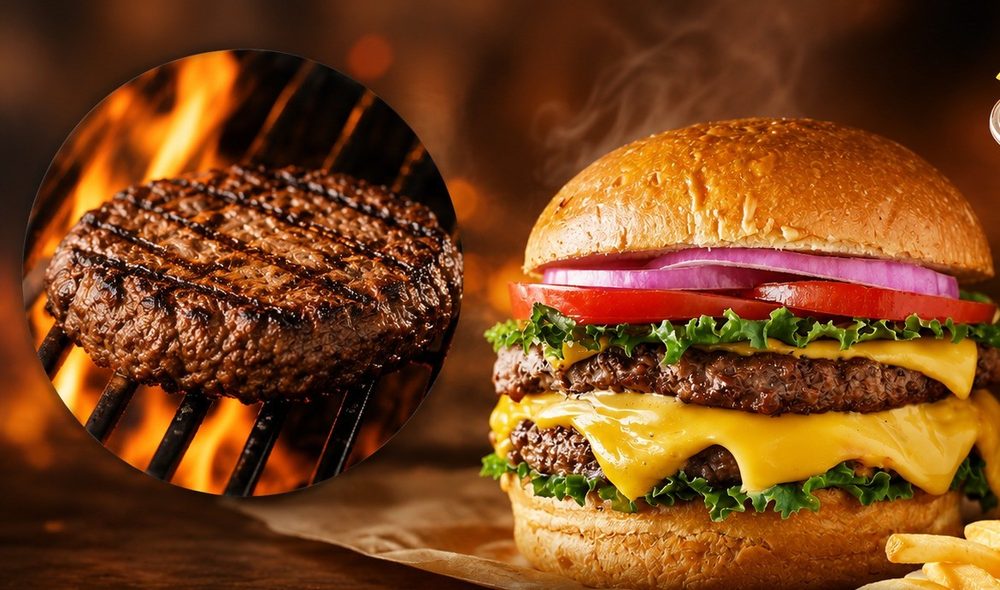 Flame-grilled cheeseburger with grilled patty inset