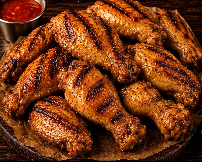 Flame-grilled jumbo wings with dipping sauce